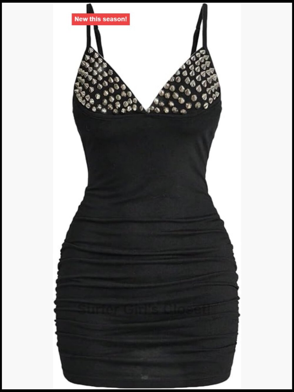 Sexy Punk Studded Ruched Bodycon Mini Dress Clubwear